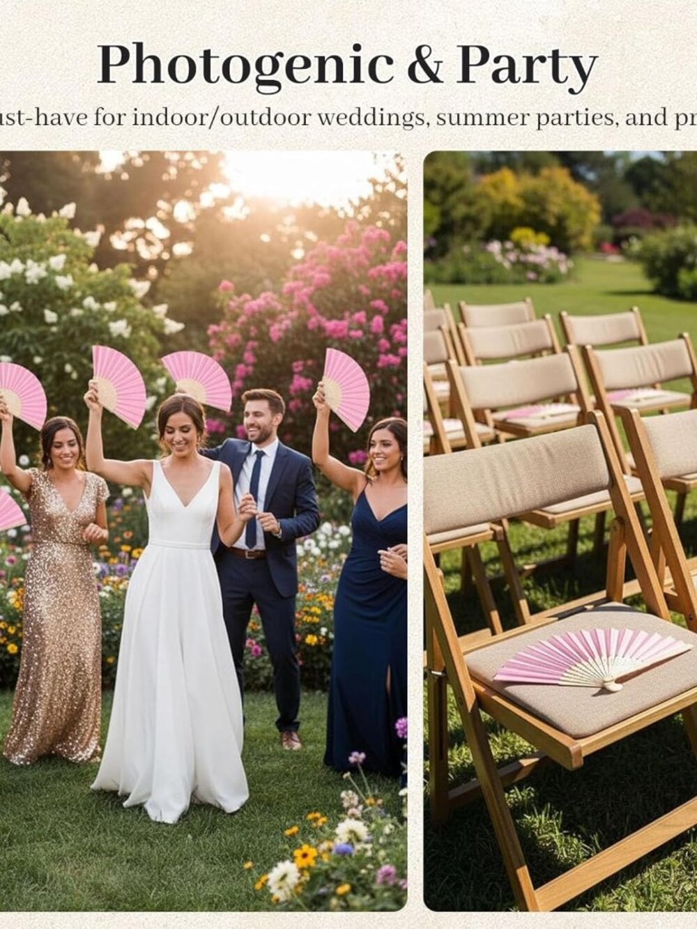 12 PCS Pink Foldable Hand Fan, 8.3 Inch Paper Fans for Women | Wedding Baby Show - Picture 4 of 7